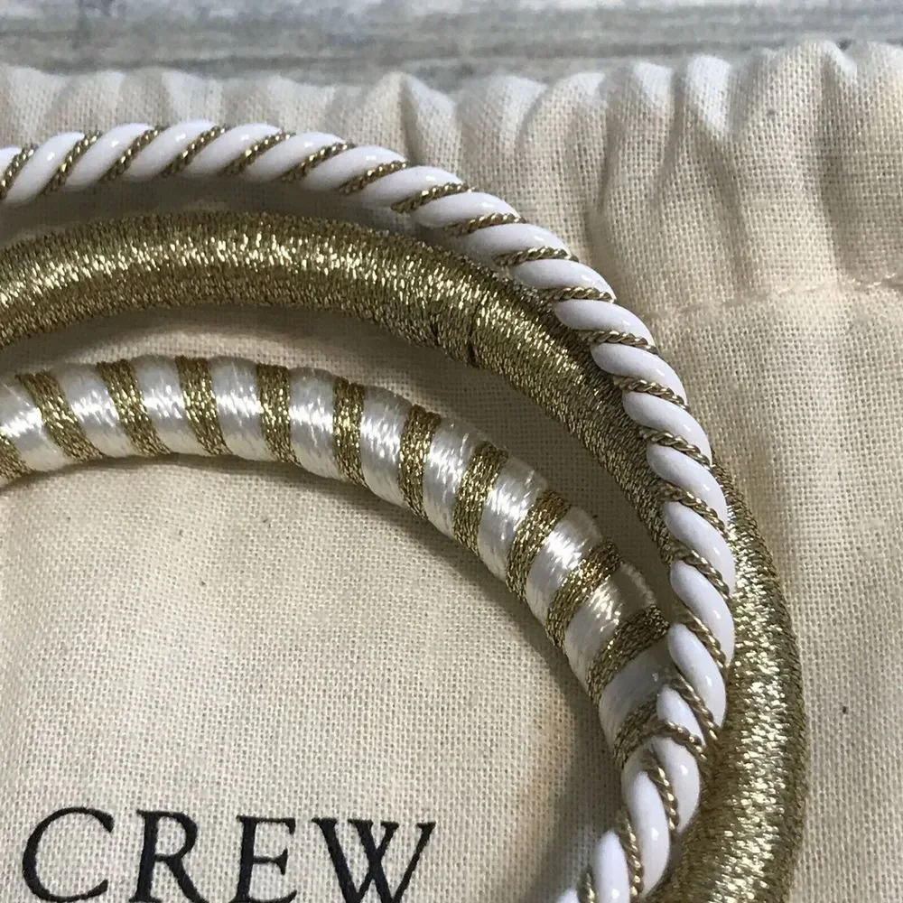 J.Crew jcrew NWOT‎ Bangles Set of 3 Bracelet With Gift Bag Gold White Fabric